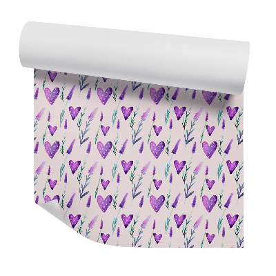 Papier peint Coeurs violets avec pois et fleurs