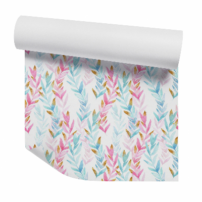 Papier peint Feuilles pastel rose et bleu
