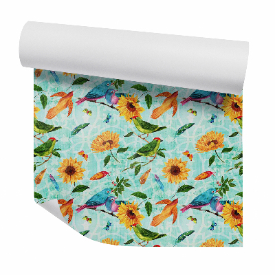 Papier peint Oiseaux parmi les tournesols pastel