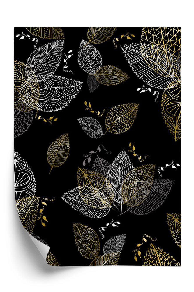 Papier peint Feuilles d'or blanc