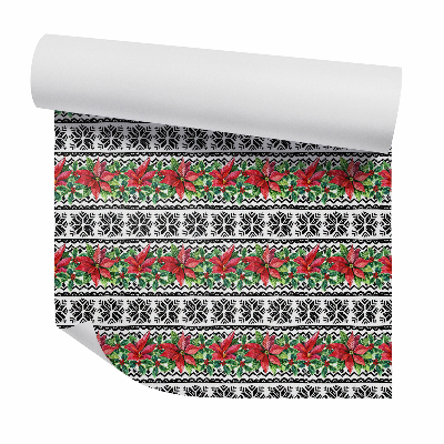 Papier peint Fleurs rouges sur un motif décoratif