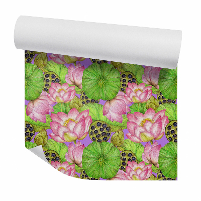 Papier peint Fleurs roses parmi les plantes