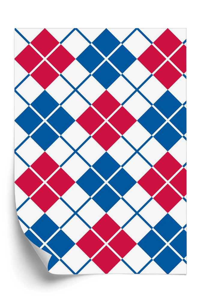 Papier peint Motif en losange rouge, blanc et bleu