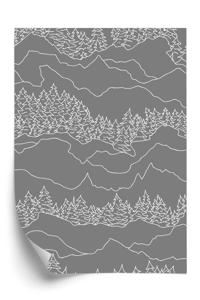 Papier peint Motif d'arbre et de montagne