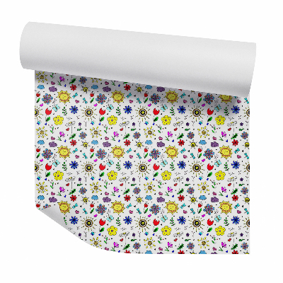 Papier peint Dessin d'une prairie, de fleurs et de plantes