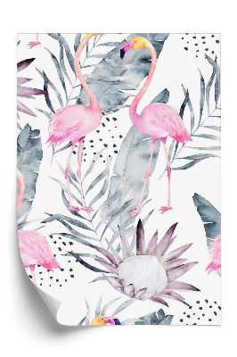 Papier peint Flamants et plantes