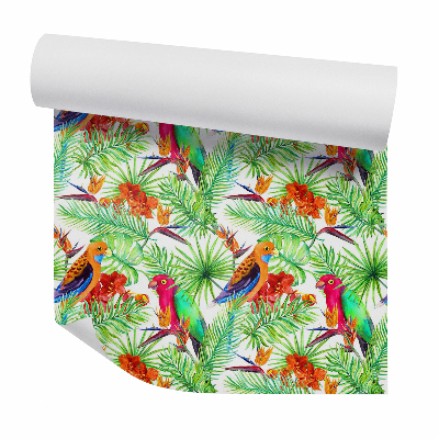 Papier peint Oiseaux tropicaux perroquets sur feuilles