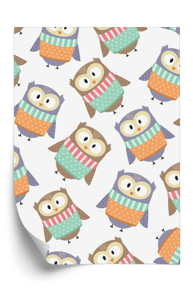 Papier peint Doux hiboux colorés