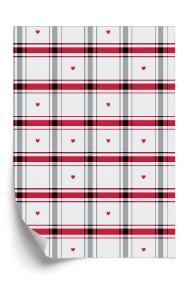 Papier peint Motif à carreaux avec cœurs
