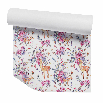 Papier peint Cerfs parmi les bouquets de fleurs