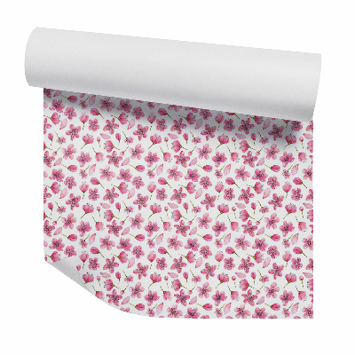 Papier peint Feuilles et fleurs roses
