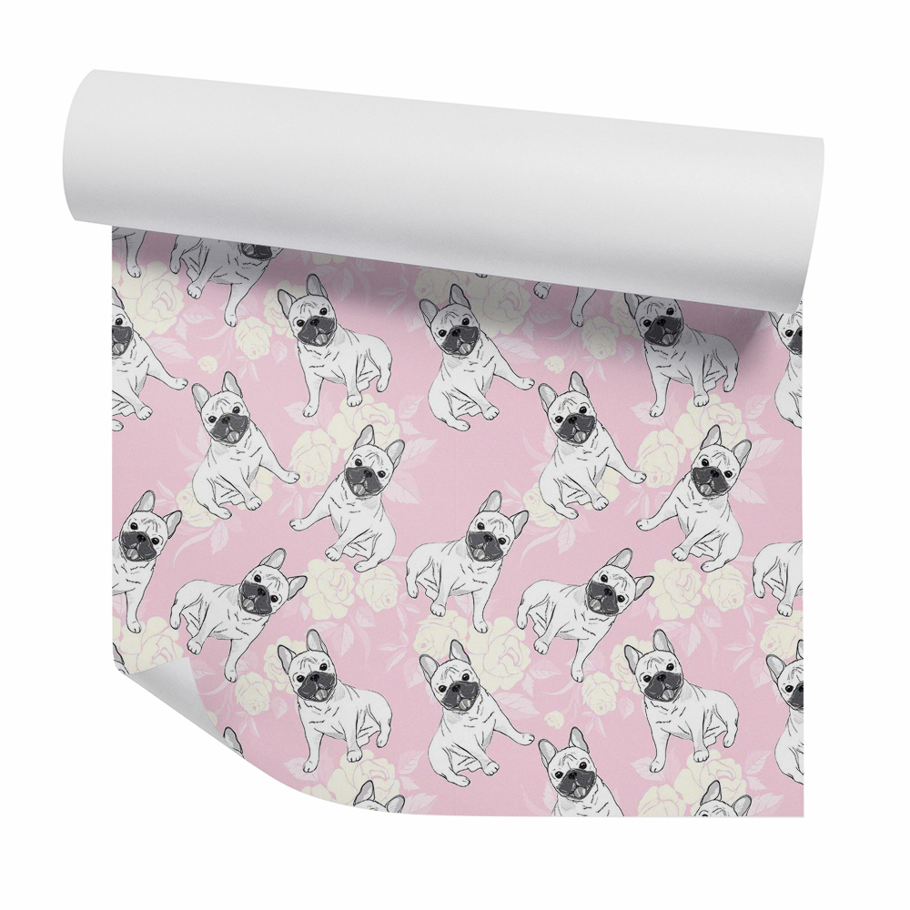 Papier peint Bouledogues près des roses