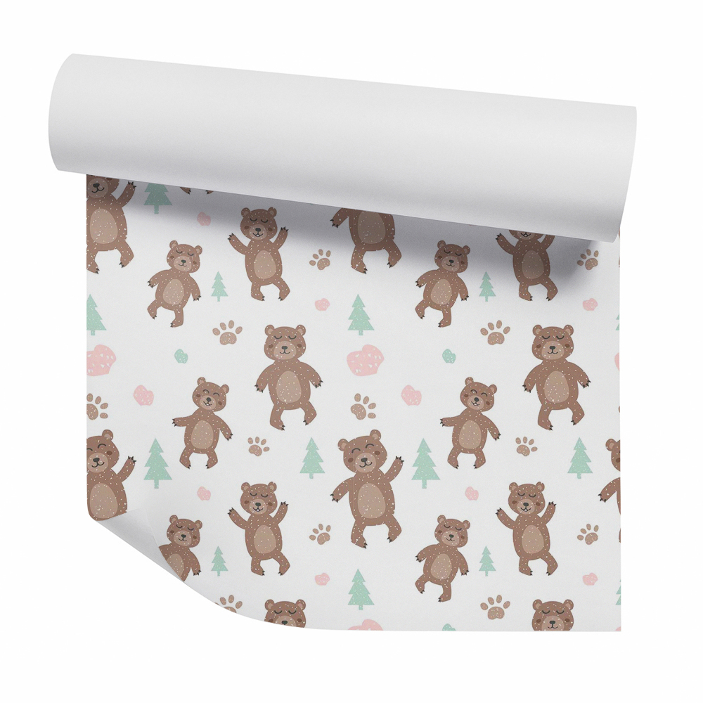 Papier peint Oursons forestiers pastel