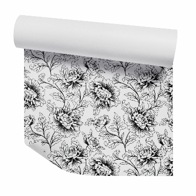 Papier peint Contour de fleurs noir et blanc