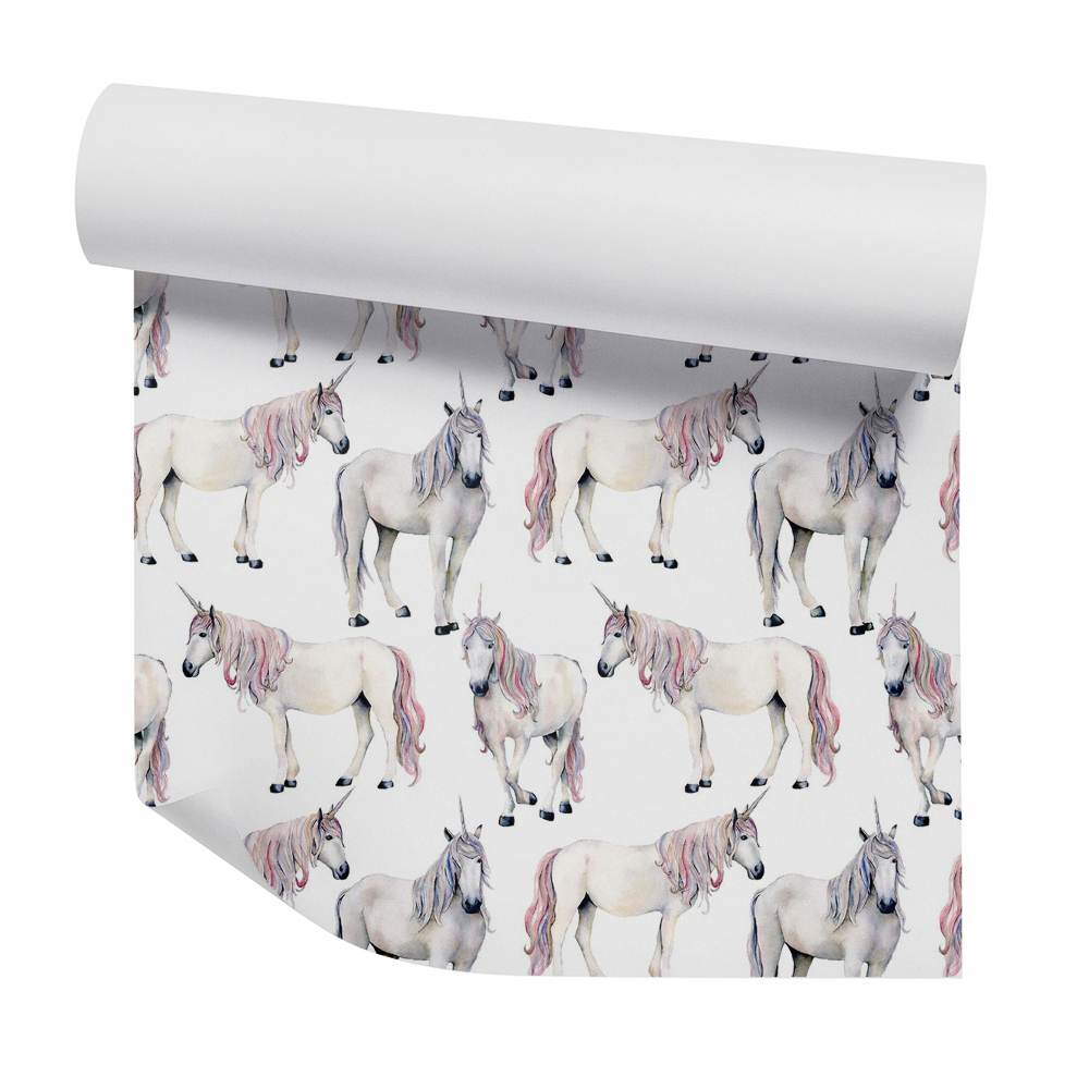 Papier peint Grandes licornes fond blanc