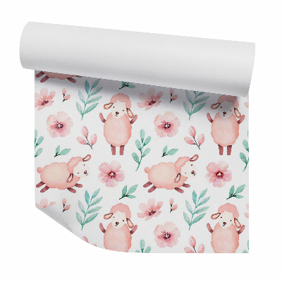Papier peint Mouton rose pastel joyeux