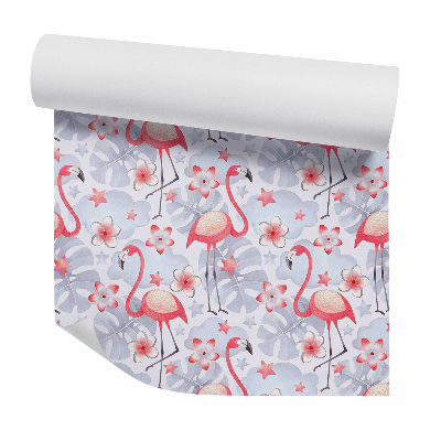 Papier peint Flamants dans des feuilles grises