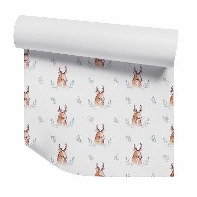 Papier peint Cerf dans l'herbe fond blanc