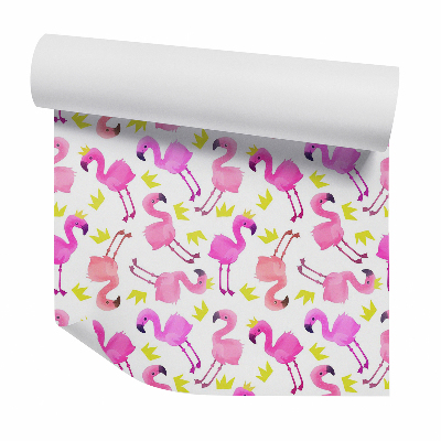 Papier peint Couronnes et flamants roses dorés