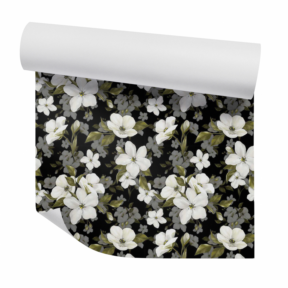 Papier peint Fleurs blanches à motif dense