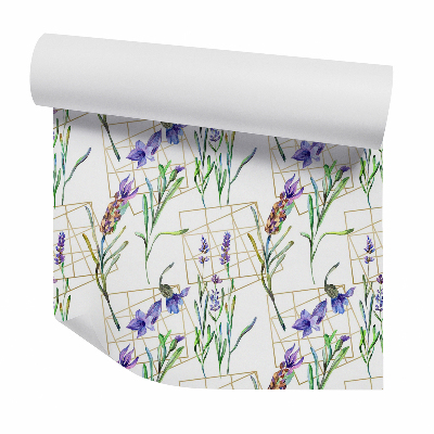 Papier peint Fleurs violettes sur carrés
