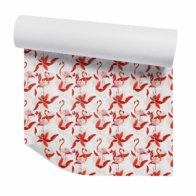 Papier peint Magnifiques flamants roses sur fond blanc