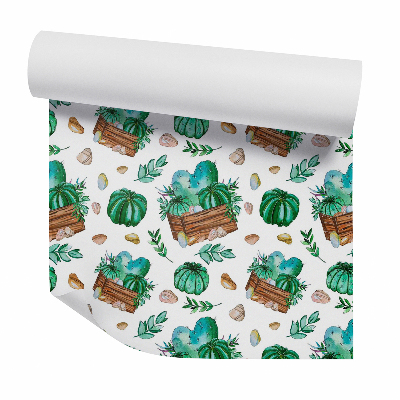 Papier peint Cactus dans des pots en bois clair