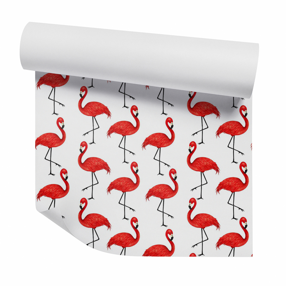 Papier peint Flamants roses sur fond blanc