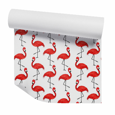 Papier peint Flamants roses sur fond blanc