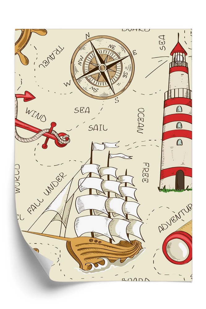 Papier peint Icônes nautiques, bateau, phare