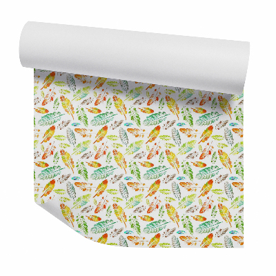 Papier peint Plumes orange et vertes à l'aquarelle