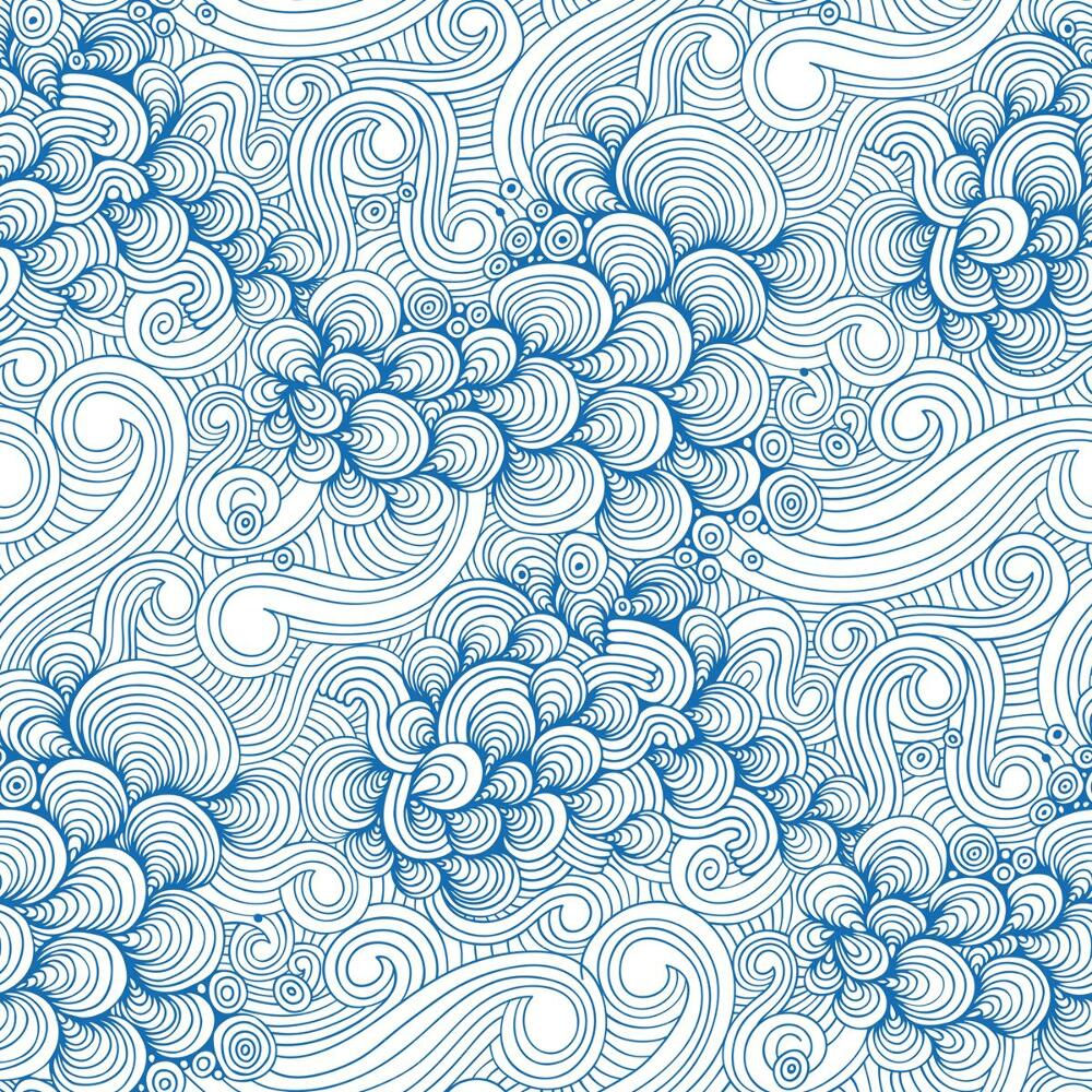 Papier peint Vagues et coquillages décoratifs bleus