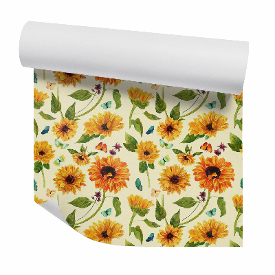Papier peint Papillons parmi les tournesols