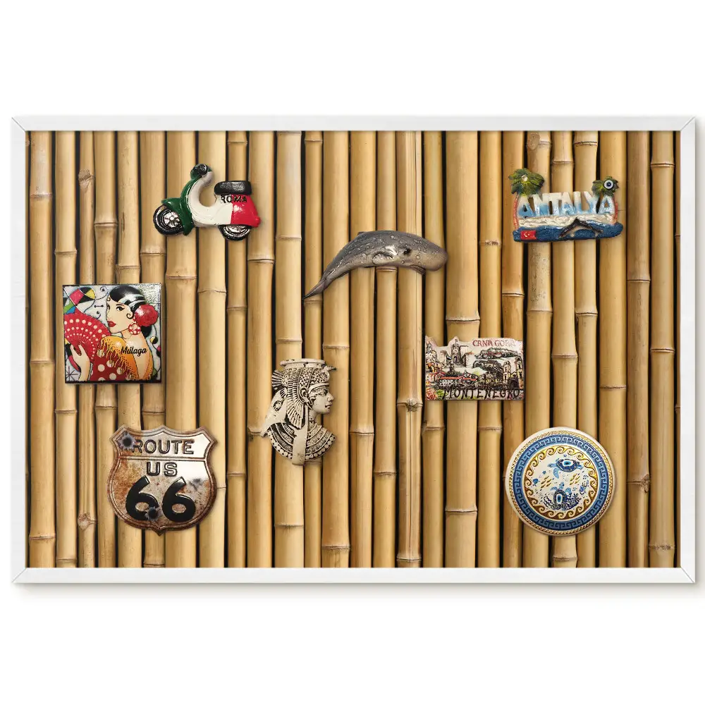 Tableau magnétique décoratif avec cadre motif pousses de bambou verticales dans une ombre chaude