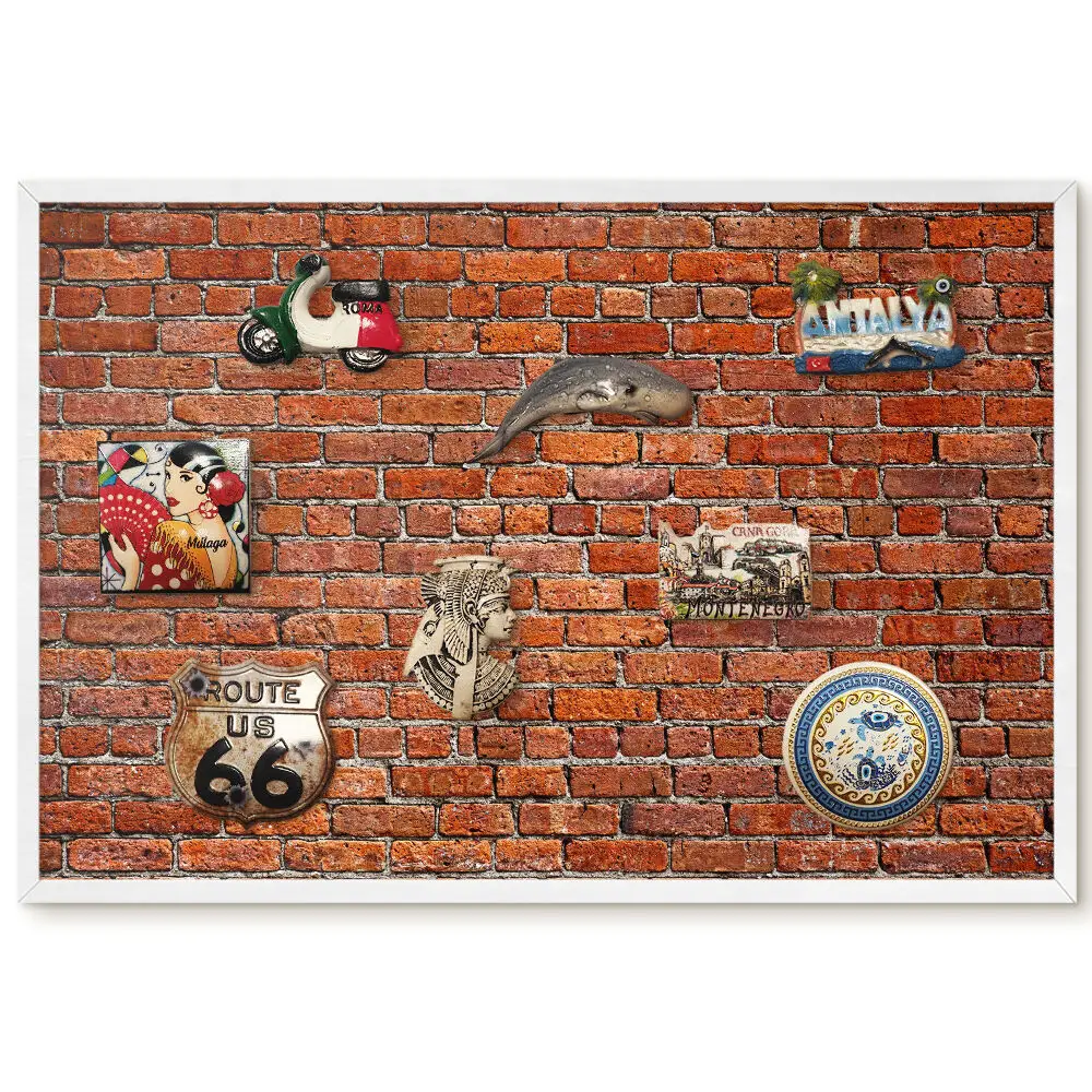 Tableau magnétique style mur de briques industriel pour collection d'aimants