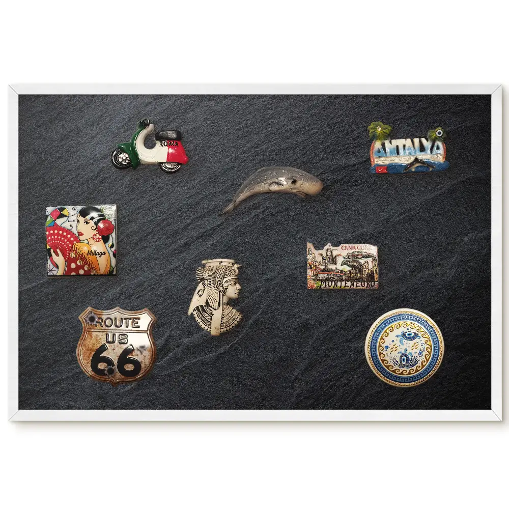 Tableau magnétique décoratif avec cadre motif pierre grise pour intérieur moderne