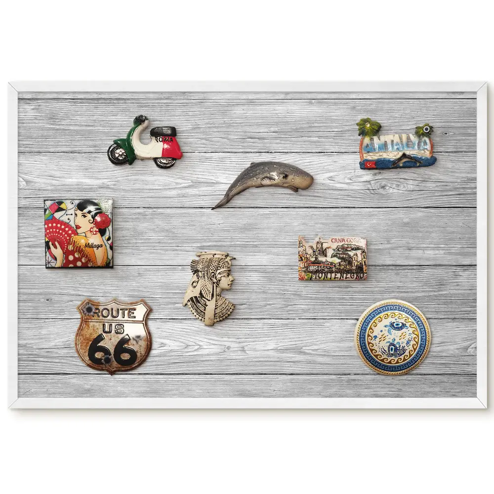 Tableau magnétique décoratif avec cadre motif bois gris au style naturel et élégant