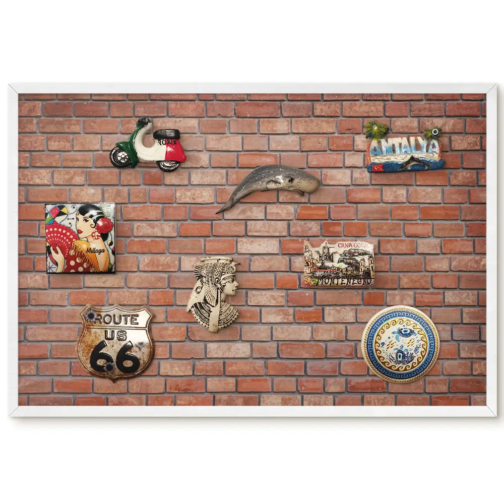 Tableau magnétique motif mur de briques aux teintes chaudes pour collection d'aimants