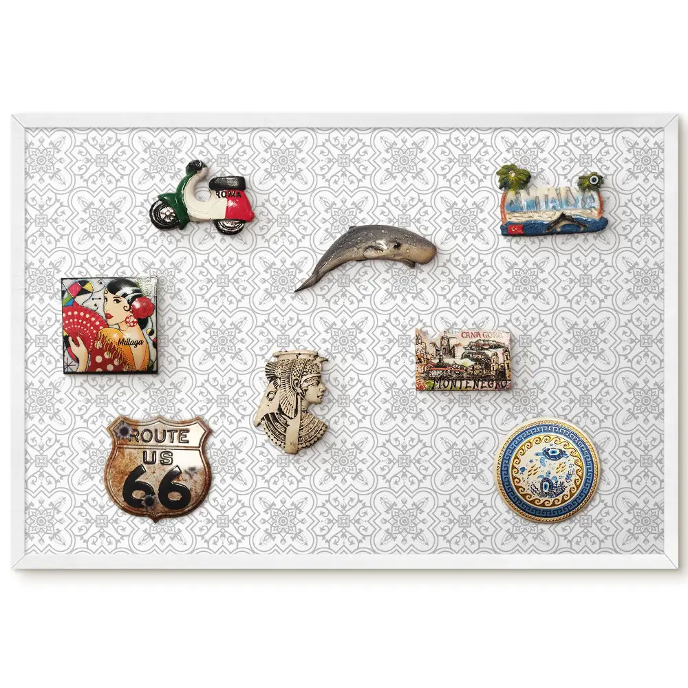 Tableau magnétique pour aimants avec motif géométrique gris et blanc