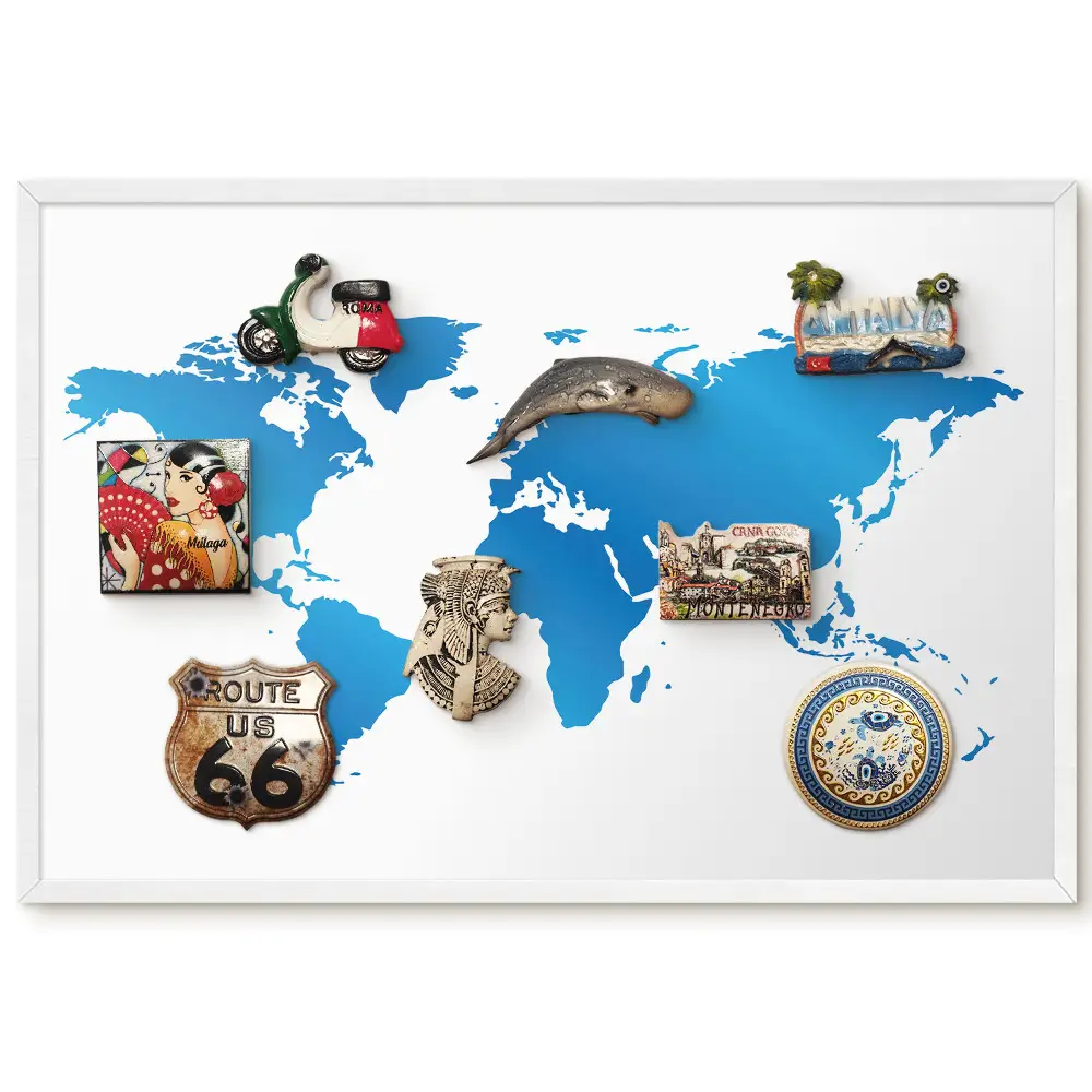 Tableau magnétique décoratif Carte du monde aux nuances de bleu