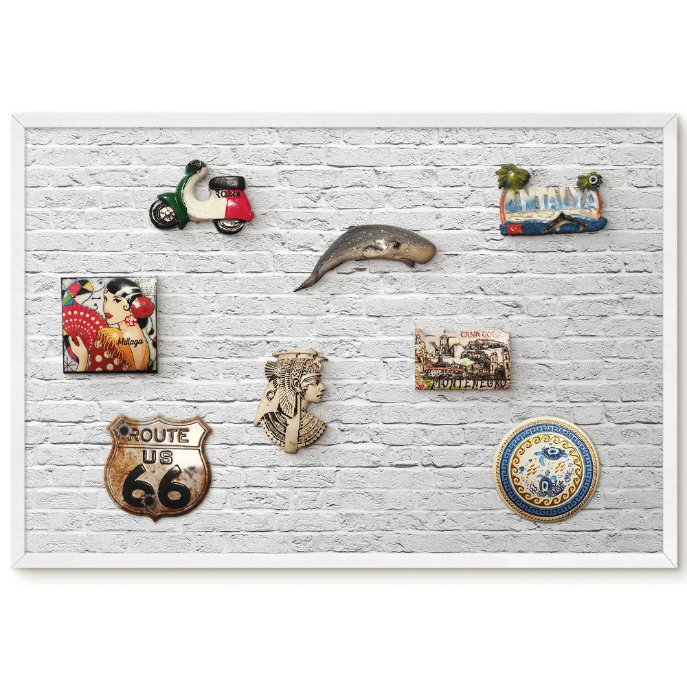 Tableau magnétique décoratif avec cadre motif briques blanches