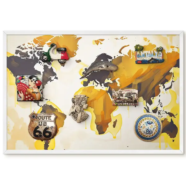 Tableau magnétique carte du monde abstraite tons jaunes