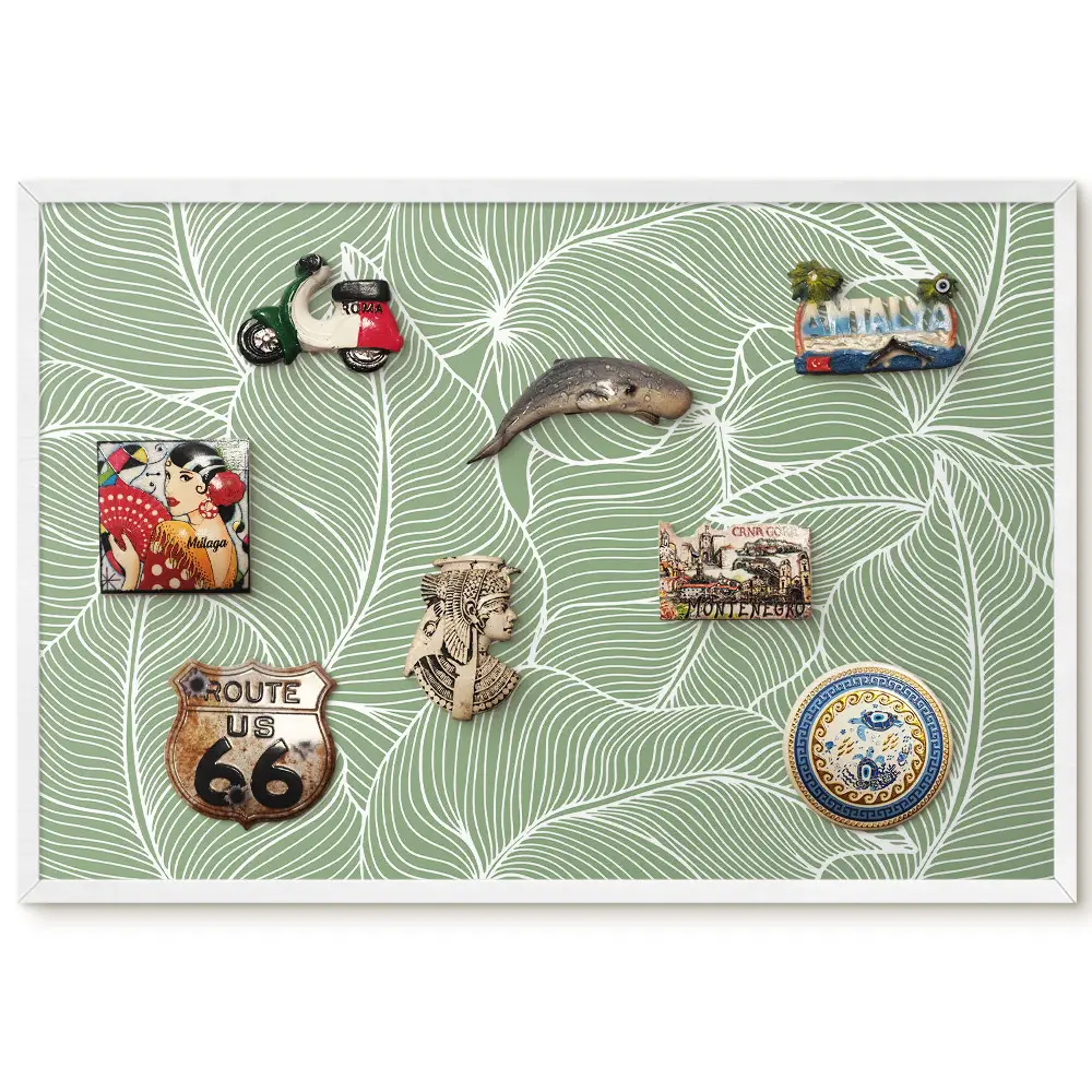 Tableau magnétique motif feuilles dans les tons verts