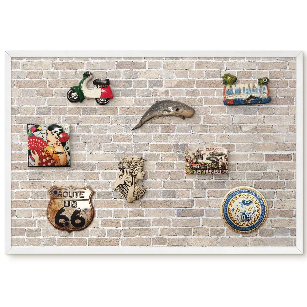 Tableau magnétique motif mur de briques beiges