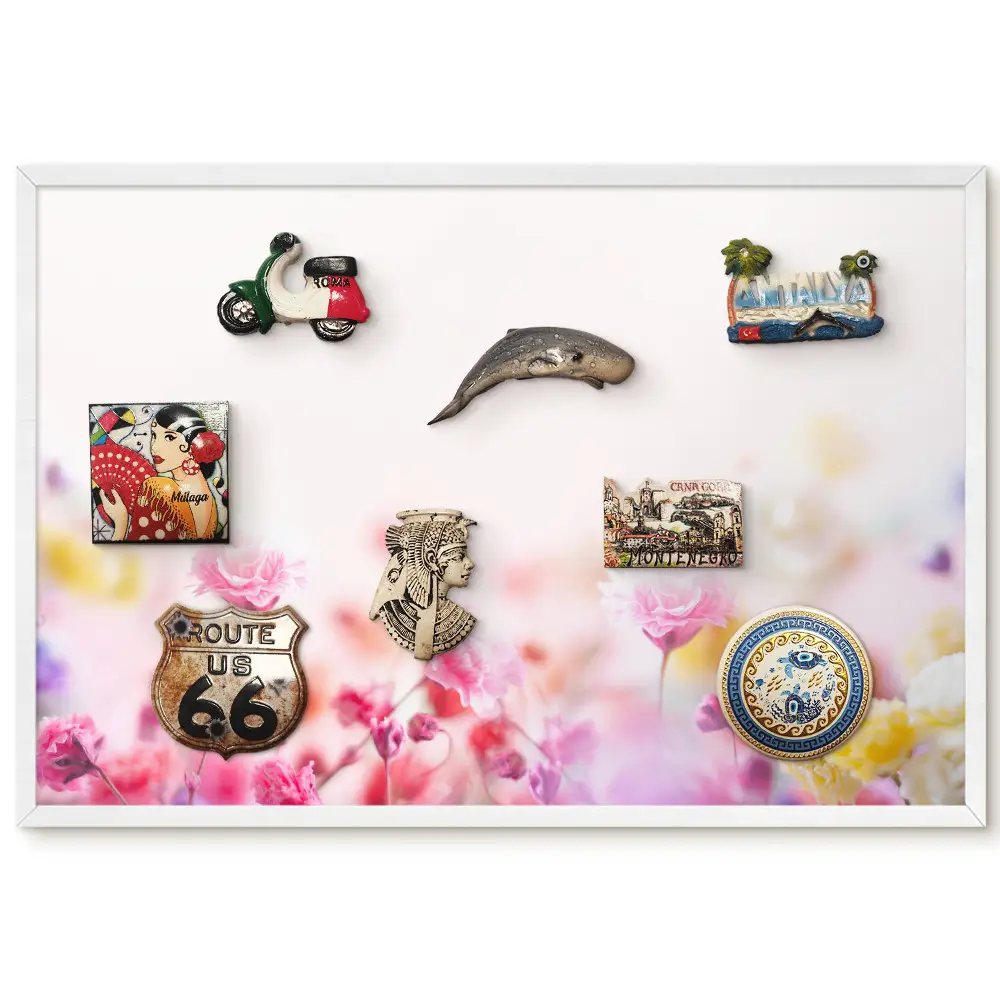 Tableau magnétique décoratif avec cadre motif Fleurs délicates aux teintes pastel