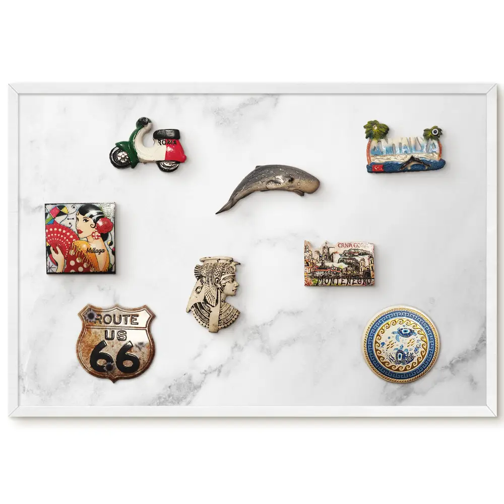 Tableau magnétique décoratif avec cadre motif marbré gris et blanc