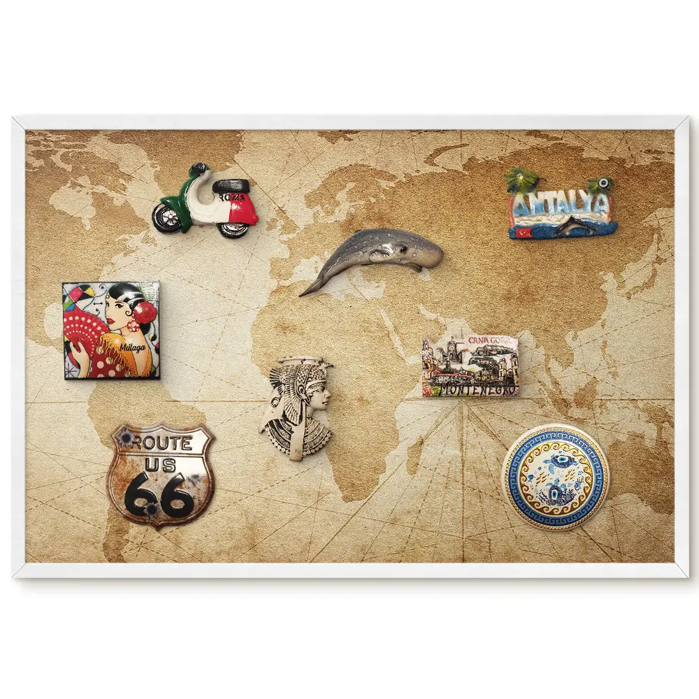 Tableau magnétique carte du monde dans des tons beiges chauds
