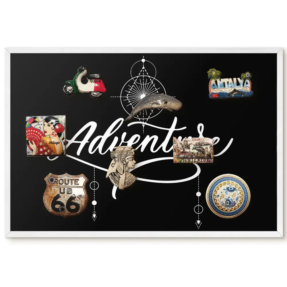 Tableau magnétique décoratif avec cadre et motif typographique géométrique