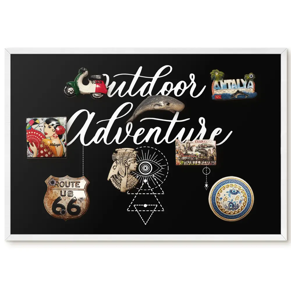 Tableau magnétique décoratif avec cadre noir et motif géométrique blanc