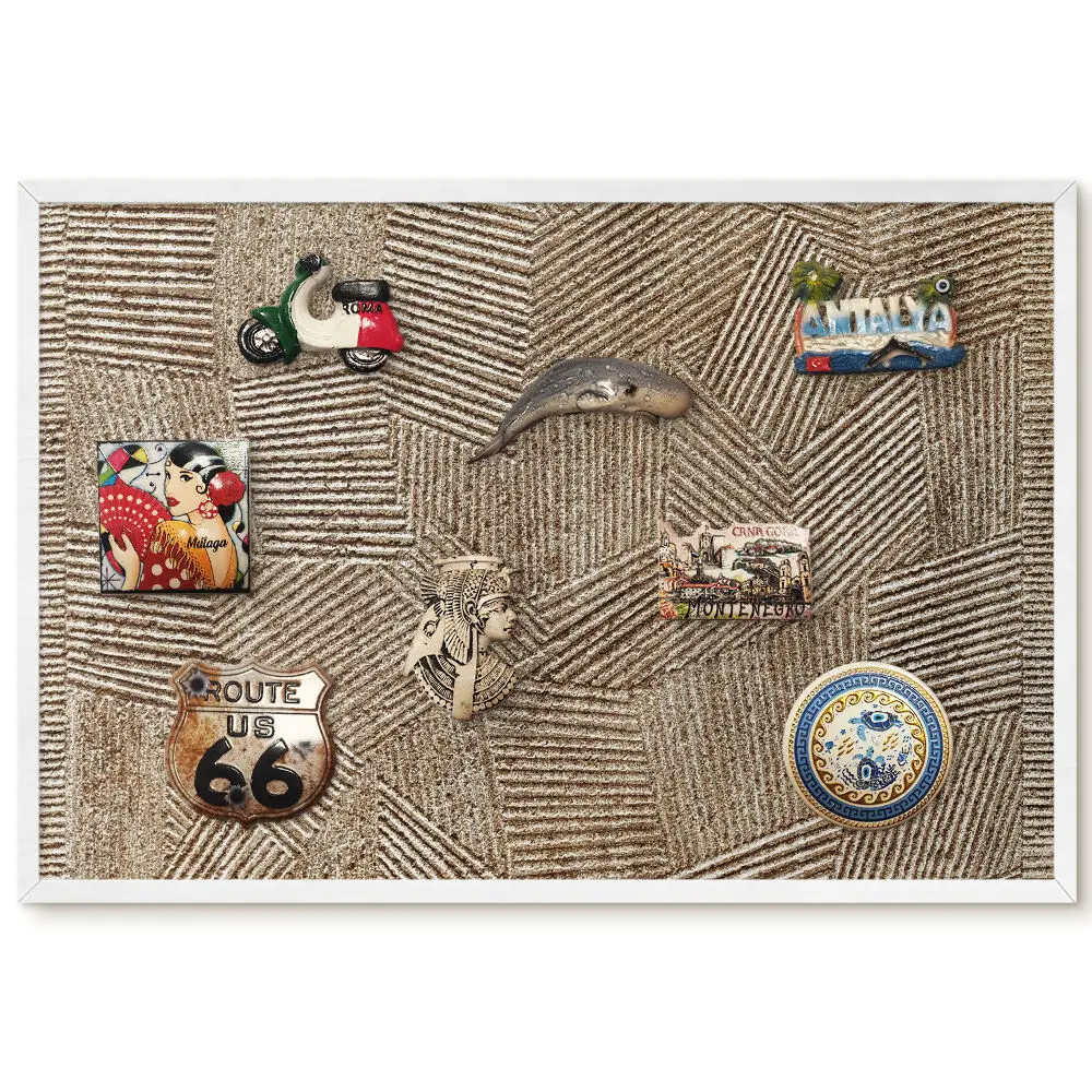 Tableau magnétique décoratif avec cadre et motifs géométriques aux couleurs douces